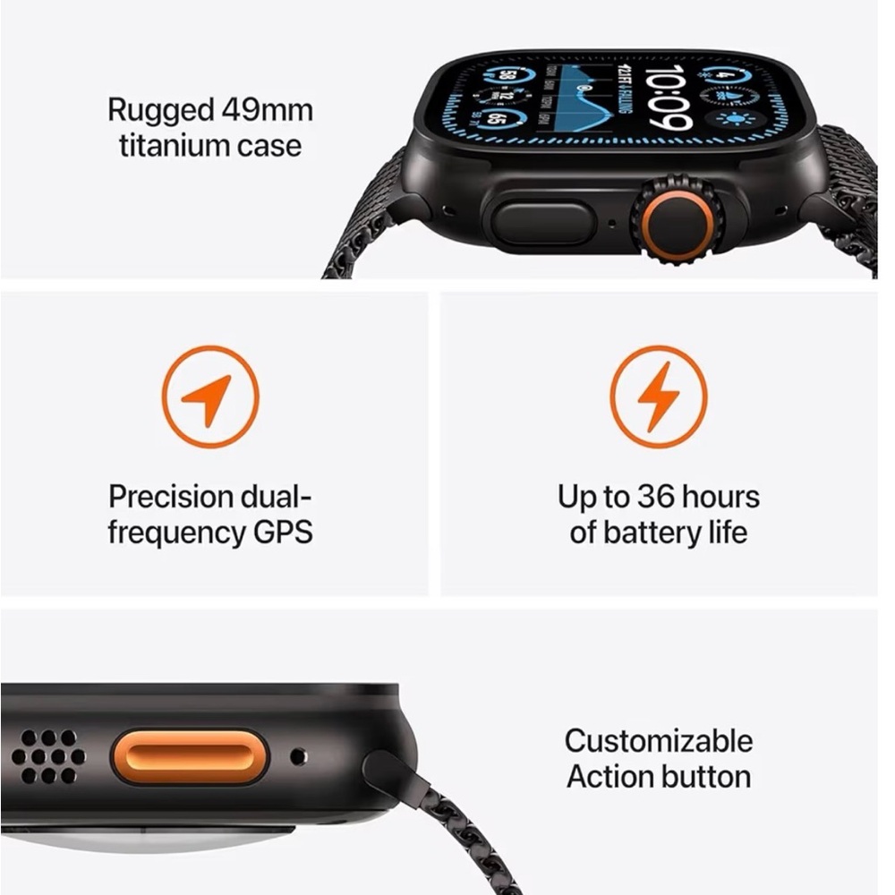Apple Watch Ultra 2(GPS + Cellular, 49MM) - Black case Black Ocean Band Renewed - Picture 2 of 11